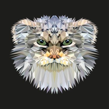 Pallas Cat, manul düşük polimer tasarımı. Üçgen vektör çizimi.