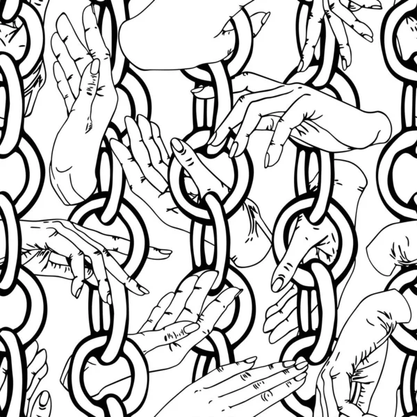 Human Hands Hold Large Chains Seamless Pattern Different Surfaces — ストックベクタ