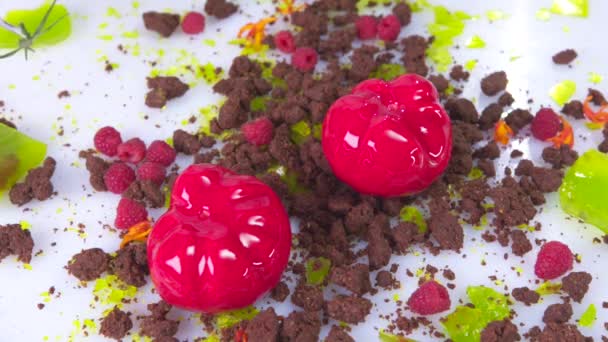 Pasticcere Che Prepara Dolce Cucinare Dessert Rosso Dessert Pomodoro Slow — Video Stock