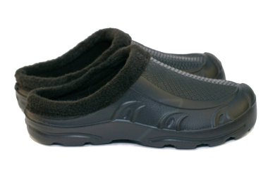 Siyah kauçuk galoşlar beyaz arka planda yalıtılmış. Yüksek kalite fotoğraf