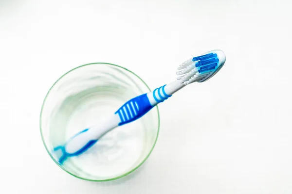 Toothbrush Glass Cup Bathroom Table Top View High Quality Photo — Stock Photo, Image