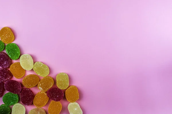 Bunte Marmeladenbonbons Der Linken Unteren Ecke Auf Einer Postkarte Mit — Stockfoto