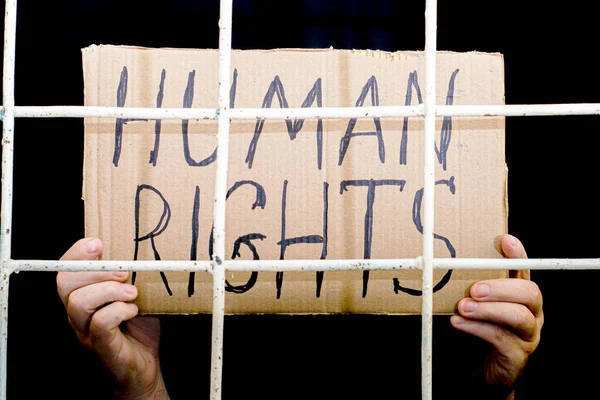 Koncepcja Wolności Słowa Zakresie Praw Człowieka Kartonowy Znak Napisem Prawa — Zdjęcie stockowe