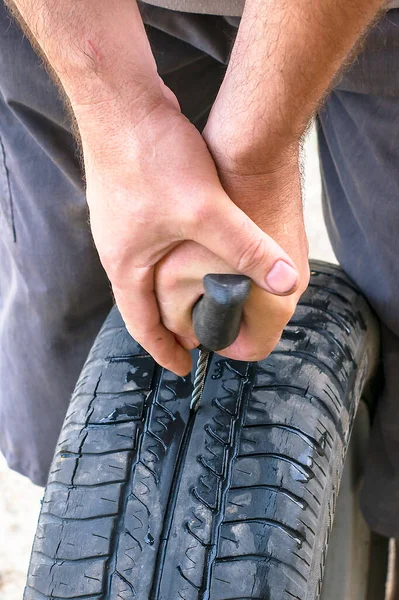 Vulcanizer Repairs Puncture Ramp Rasp Clears Puncture Hole High Quality — Stock Photo, Image