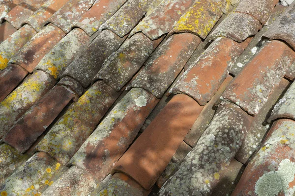 Old weathered red clay tiles