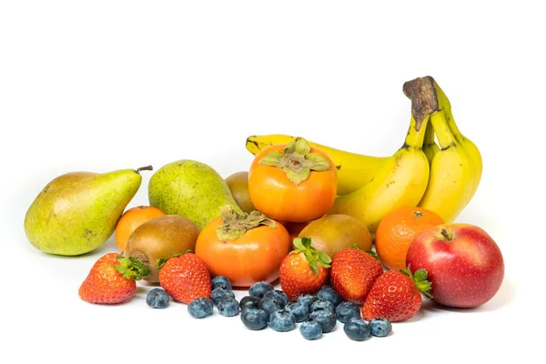 Mucha Fruta Fresca Aislada Sobre Fondo Blanco Espacio Para Copiar — Foto de Stock