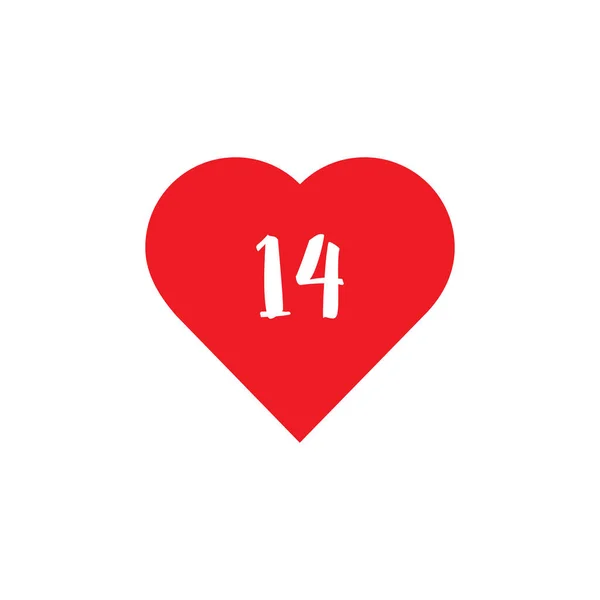Minimális fkat koncepció 14 dátum és design elemek szív alakú piros háttér. Valentin-nap — Stock Vector