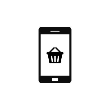 Alışveriş sepeti işaretli telefon. Beyaz arkaplanda tek bir düz simge. Vektör illüstrasyonu.