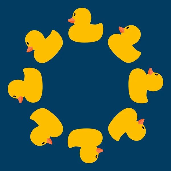 Gelbe Entenrahmen Vektor Illustration Auf Blauem Hintergrund — Stockvektor