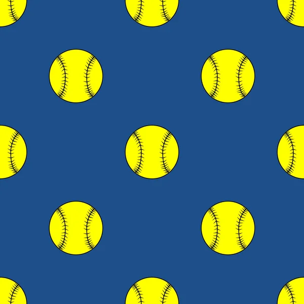 Seamless pattern of the baseball softball balls yellow on blue