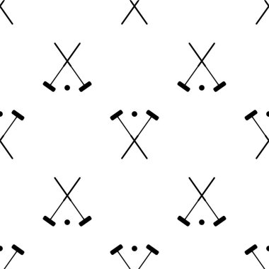 Siyah görüntü çekiçler ve top. Kusursuz kroket desenli çekiçler ve beyaz arka planda kriket topu. Kroket sporlarını imzala. Kroket için spor malzemeleri. Stok vektorkriketi. Stok vektörü