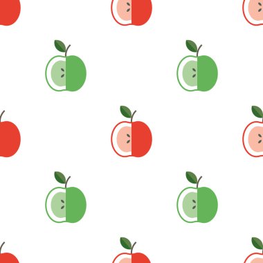 Elma geçmişi. Vektör çizimi. Tekstil kırmızı ve yeşil meyve deseni.