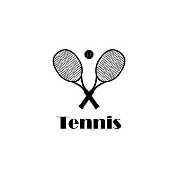 Vector logo. Gekruiste tennisrackets met een bal en tekst op een witte achtergrond. — Stockvector