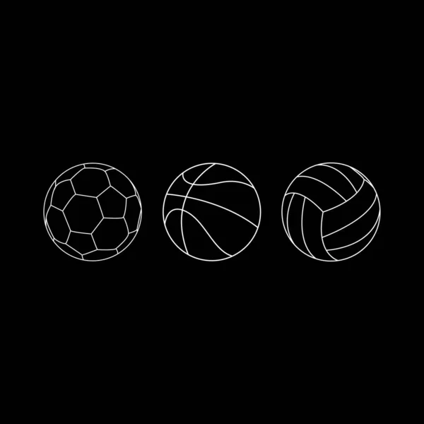 Sportbälle Minimal Flat Line Vector Icon Set. Fußball, Fußball, Basketball, Volleyball. — Stockvektor