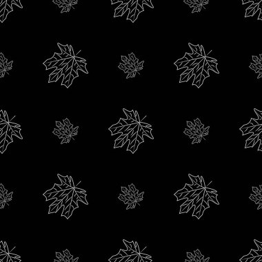 Background of maple leaves, seamless pattern white on black vector illustration