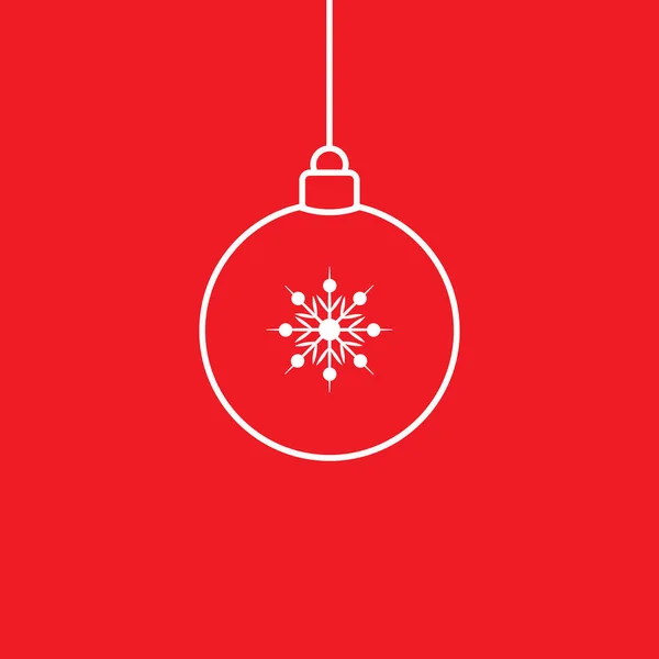 Bola Navidad Con Copo Nieve Icono Sobre Fondo Rojo — Vector de stock