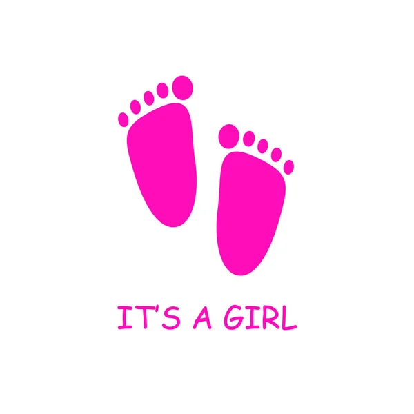 粉红小宝宝脚病媒卡 手绘婴儿淋浴图解 粉红女婴脚印在白背上 粉红小心印在白背上 可爱的保育艺术 — 图库矢量图片