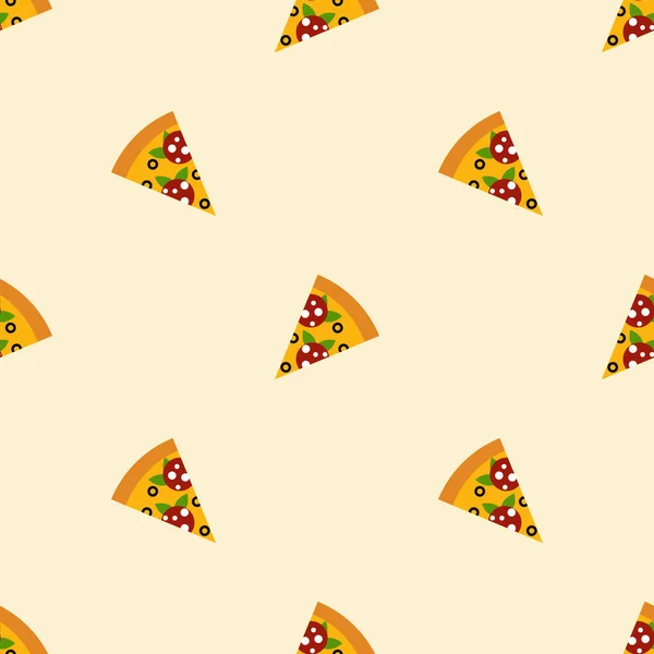 Pizza pieces painted in graphic style. Vector seamless pattern. Useful for restaurant identity, packaging, menu design and interior decorating — Stock Vector