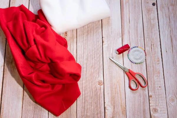 Master Class Creating Red Hat Santa Claus Blanks Fleece Fabric — Stock Photo, Image