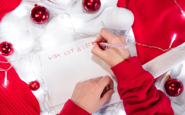 Write Wish List Santa Red Pen Blank White Sheet Red — Stock Photo, Image