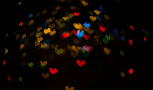 Bandiera Con Ghirlande Luci Sfocate Multicolori Forma Cuore Bokeh Uno — Foto Stock