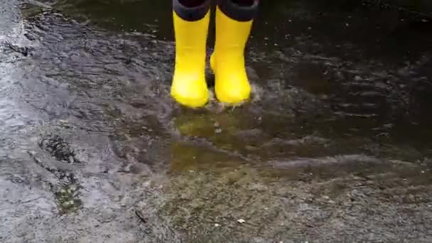 Jump Puddles Yellow Rubber Boots Walk Rain Enjoy Bad Weather