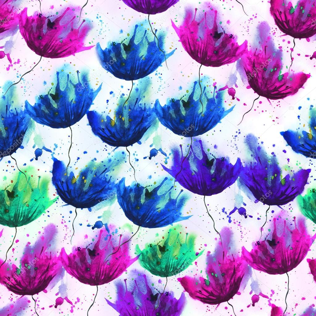 Watercolor pattern of different flowers