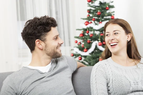 Christmas couple is happy and laugh — Stock Photo, Image