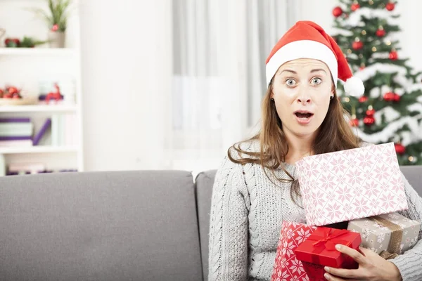 Young girl is stressed with christmas — Stock Photo, Image