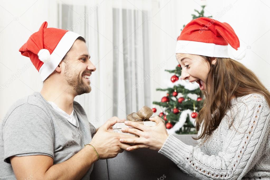 young girl is excited about gift of boyfriend