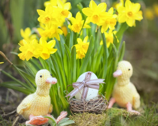 Decorazione floreale carino con uovo di Pasqua — Foto Stock