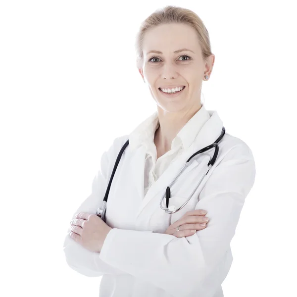 Close up Confident Female Doctor Isolated on White — Stock Photo, Image