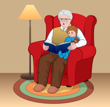 Grandfather and grandson clipart