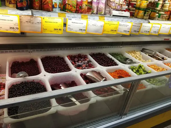 Bagas Congeladas Frutas Legumes Com Preços — Fotografia de Stock