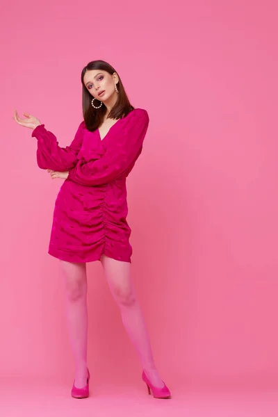 Fashion Model Magenta Dress Studio Shot — Stock Photo, Image