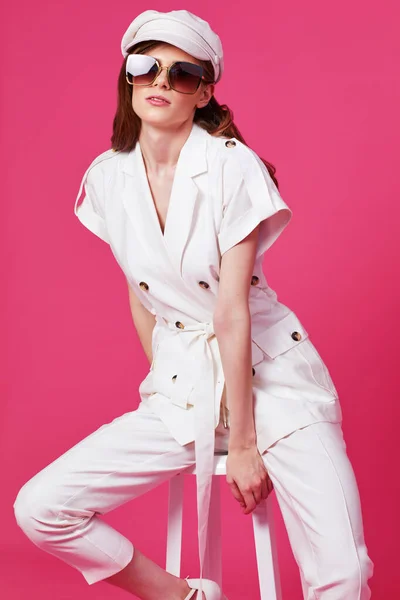 Fashion Portrait Young Elegant Woman Trendy Suit Studio Shot — Stock Photo, Image