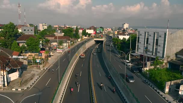 Filmati Aerei Drone Vista Strada Sottopassaggio Autostradale Nella Città Yogyakarta — Video Stock