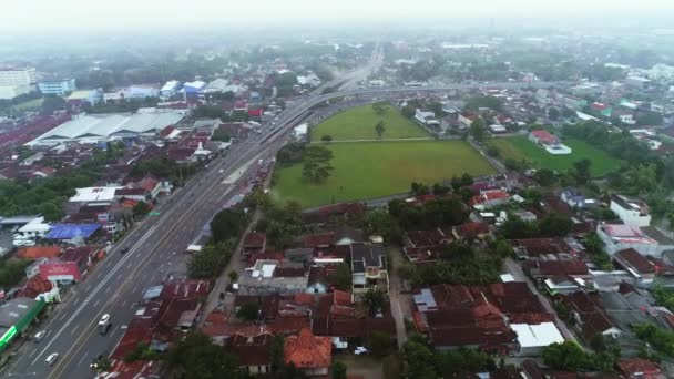 Yogyakarta Město Krajina Letecký Pohled Budovami Přelet Silnice Most Rušný — Stock video