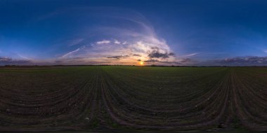 full seamless spherical hdri panorama 360 degrees angle view on among farm fields in autumn evening before sunset with awesome clouds in equirectangular projection, ready for VR AR content clipart