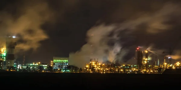 Paisaje Industrial Nocturno Contaminación Ambiental Residuos Central Térmica Tubos Grandes —  Fotos de Stock