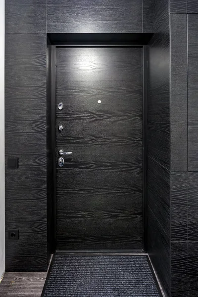 Black Wooden Door Dark Style Color Modern Interior Apartments Flat — Stock Photo, Image