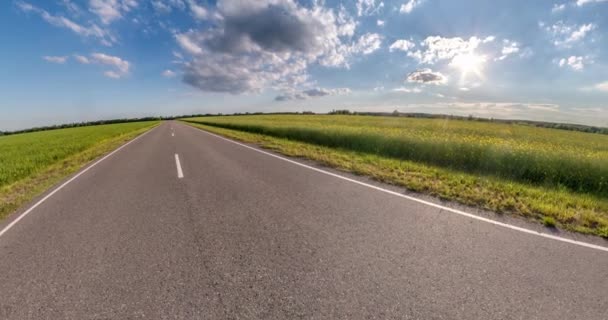 Slow Transformation Landscape Tiny Planet Asphalt Road Fields Blue Sky — Stock Video