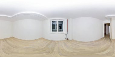 Mobilyasız beyaz oda. Modern apartmanlarda, ofiste ya da klinikte eş dikdörtgen projeksiyonda tam küresel hdri panoraması 360 derece