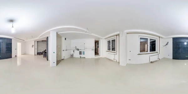 empty white room without furniture. full spherical hdri panorama 360 degrees in interior room in modern apartments, office or clinic without renovation in equirectangular projection