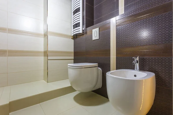 Ceramica Bianca Con Bidet Bagno — Foto Stock