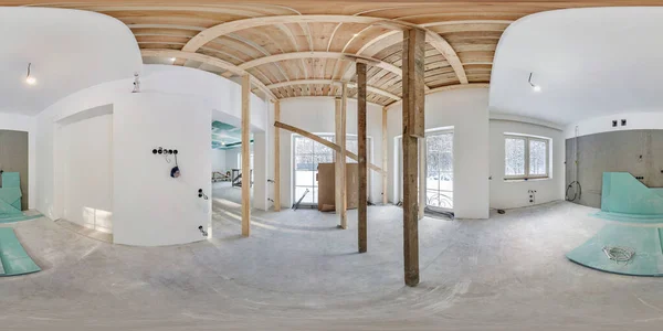 empty white room without repair and furniture. full spherical hdri panorama 360 degrees in interior room in modern apartments in equirectangular projection