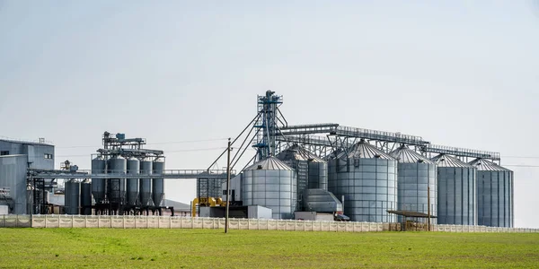 Modern Granary Lift Ezüst Silók Mezőgazdasági Termékek Liszt Gabonafélék Gabonafélék — Stock Fotó