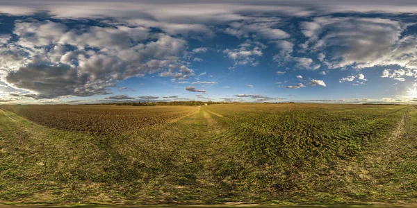 Full Spherical Hdri Panorama 360 Degrees Angle View Farming Fields — Stock Photo, Image