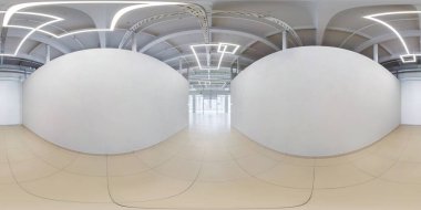 Tamiri olan boş bir oda. Ofis için beyaz odanın içinde tam kusursuz küresel hdri panoraması 360 derece veya eşdikdörtgen projeksiyonda depolama