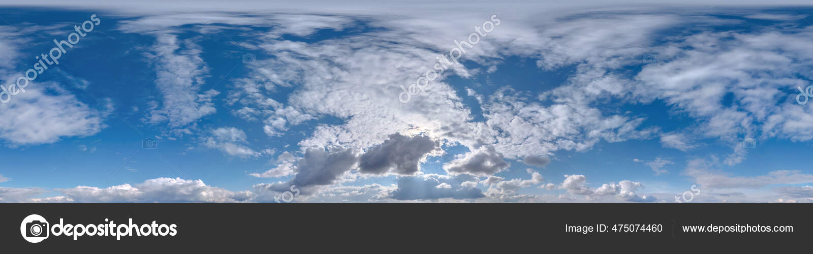 Céu azul com nuvens cumulus como panorama hdri 360 sem costura com